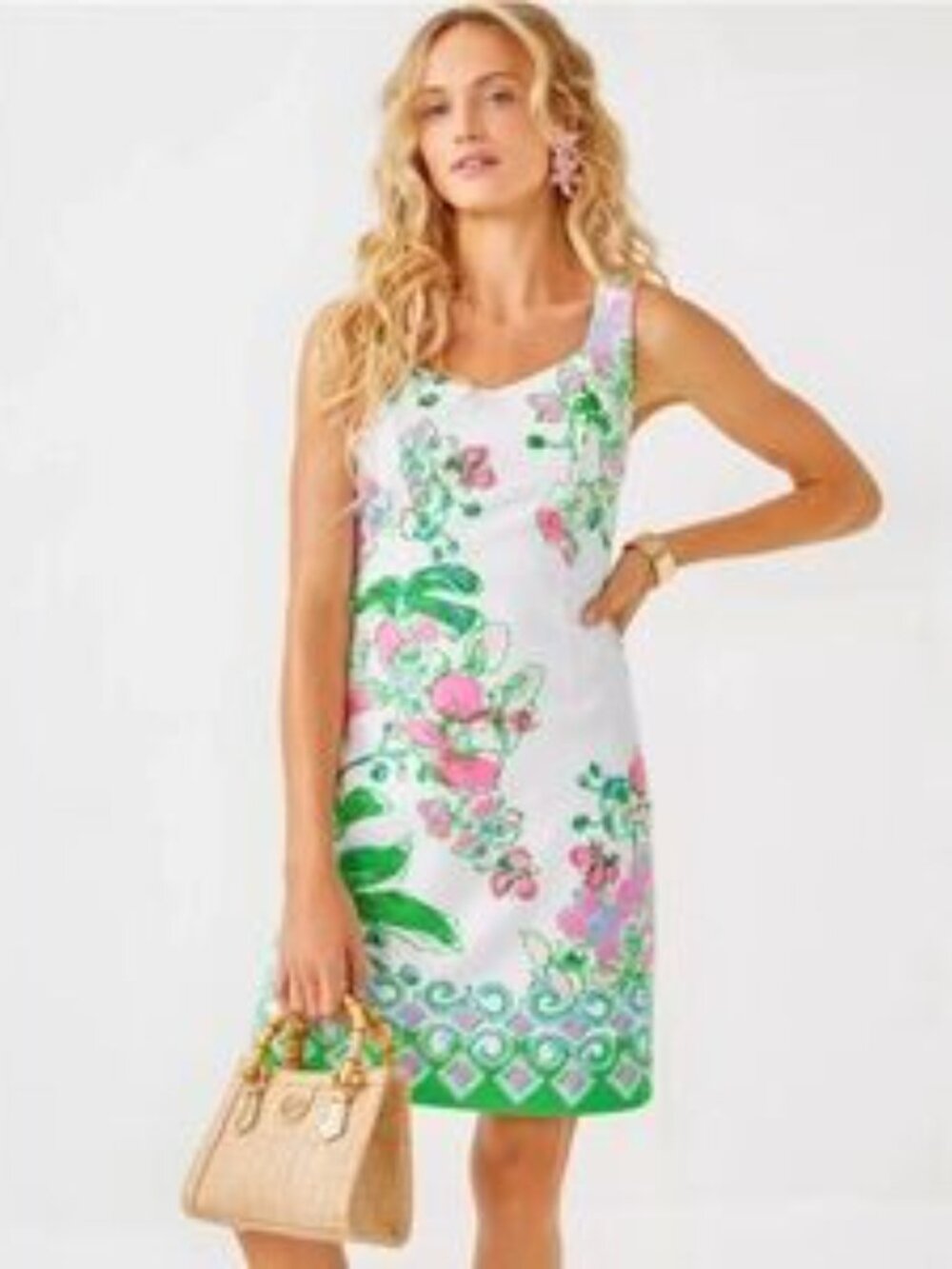 Lilly Pulitzer Del Ray Floral Stretch Shift Dress with Pink & Green Print